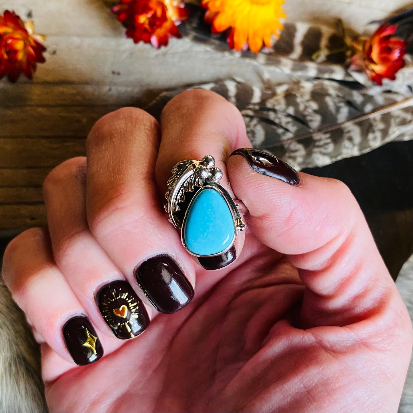 Floral Turquoise Ring // Size 6 // Navajo