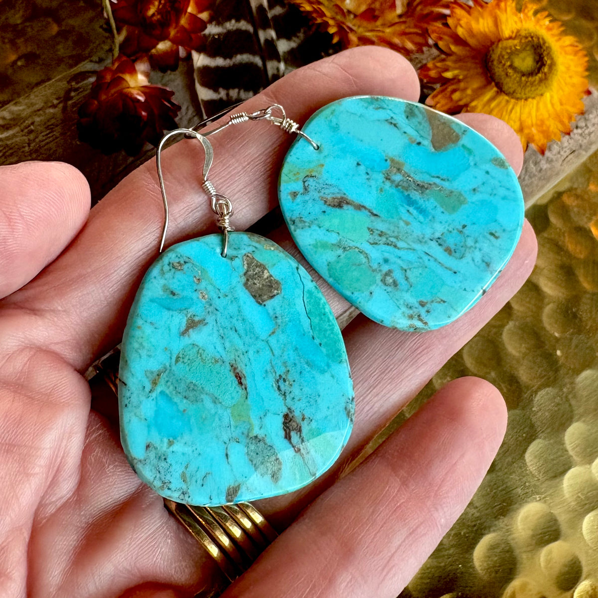 Lupe Lavato Turquoise Slab Earrings // Santo Domingo