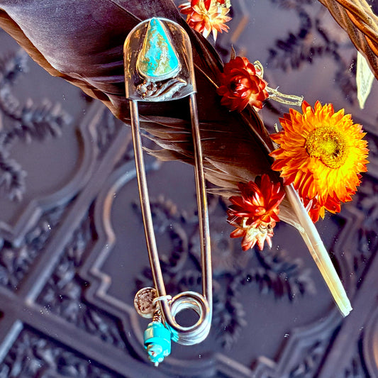 Giant Safety Pin with Turquoise