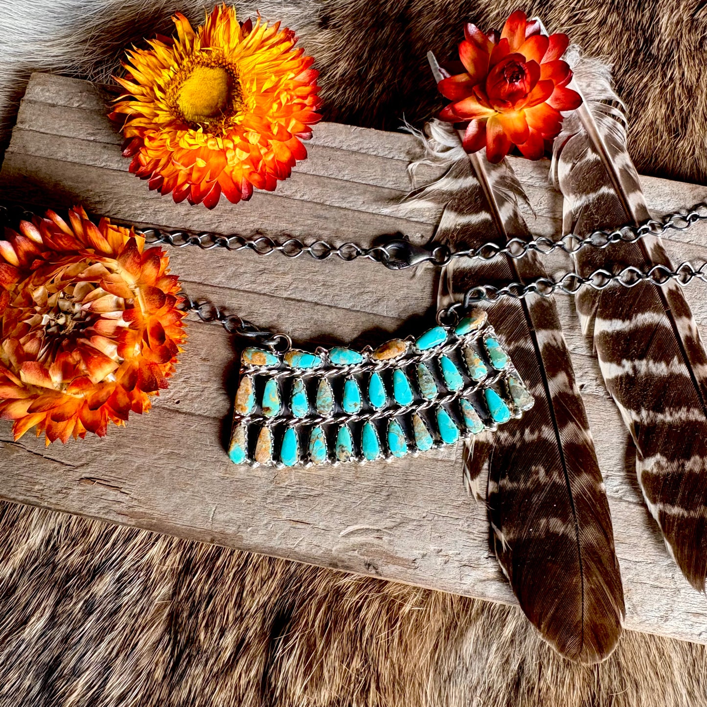 Mathilda Bennaly Turquoise Cluster Bar Necklace // Navajo
