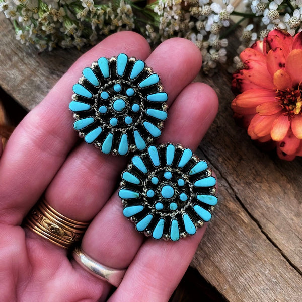 Petite Point Wheel Earrings, Zuni