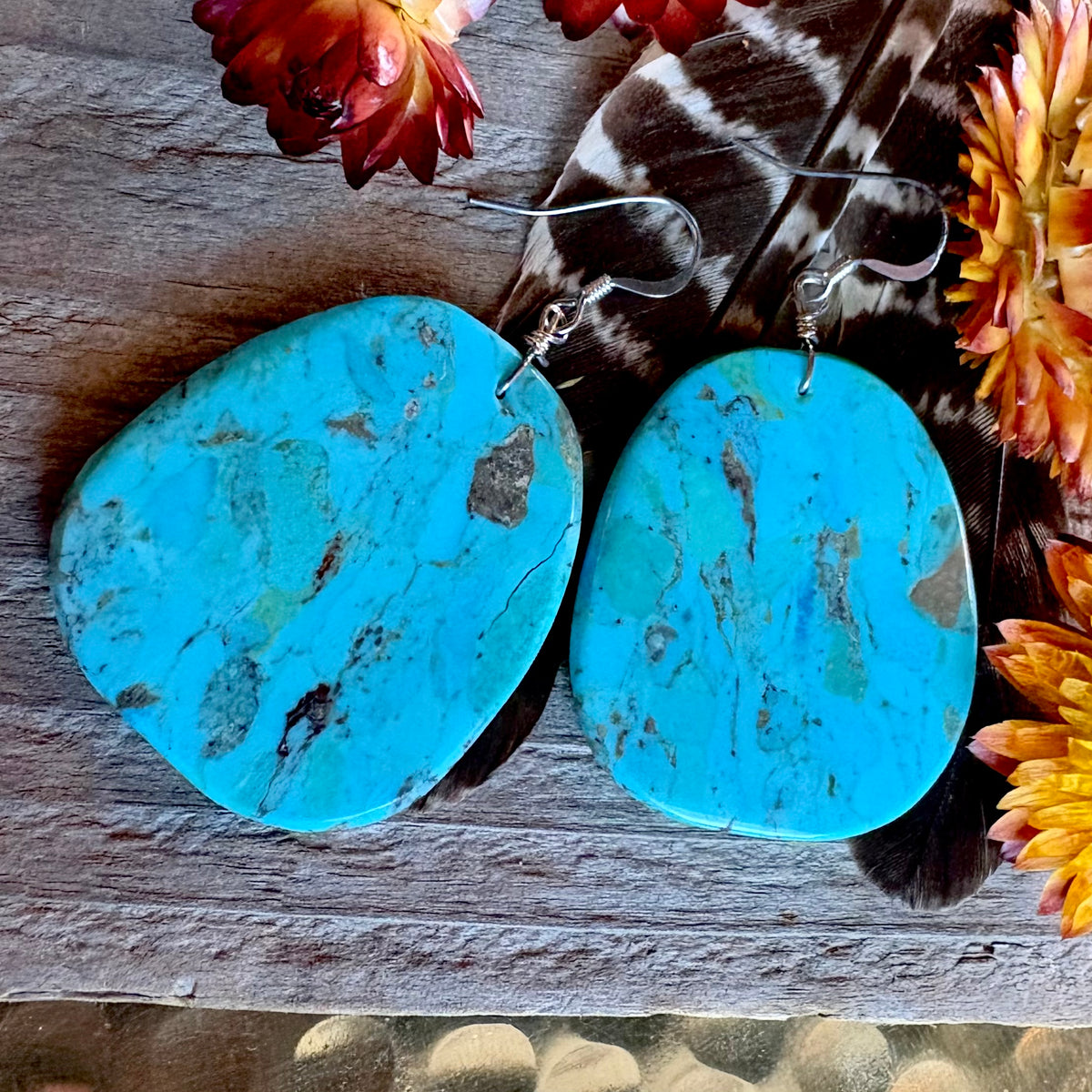 Lupe Lavato Turquoise Slab Earrings // Santo Domingo