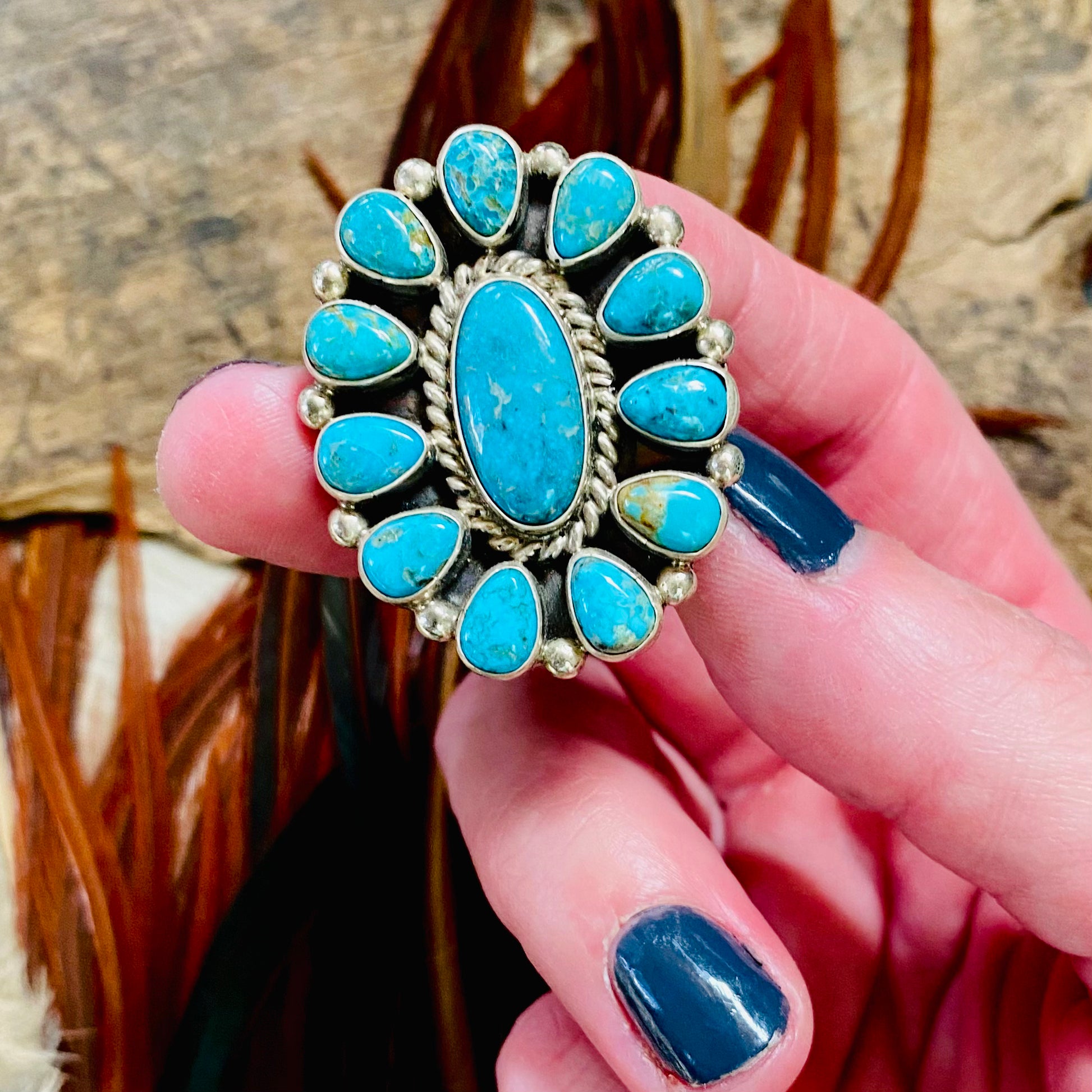 Cluster Ring In Kingman Turquoise, Linkin, Navajo.