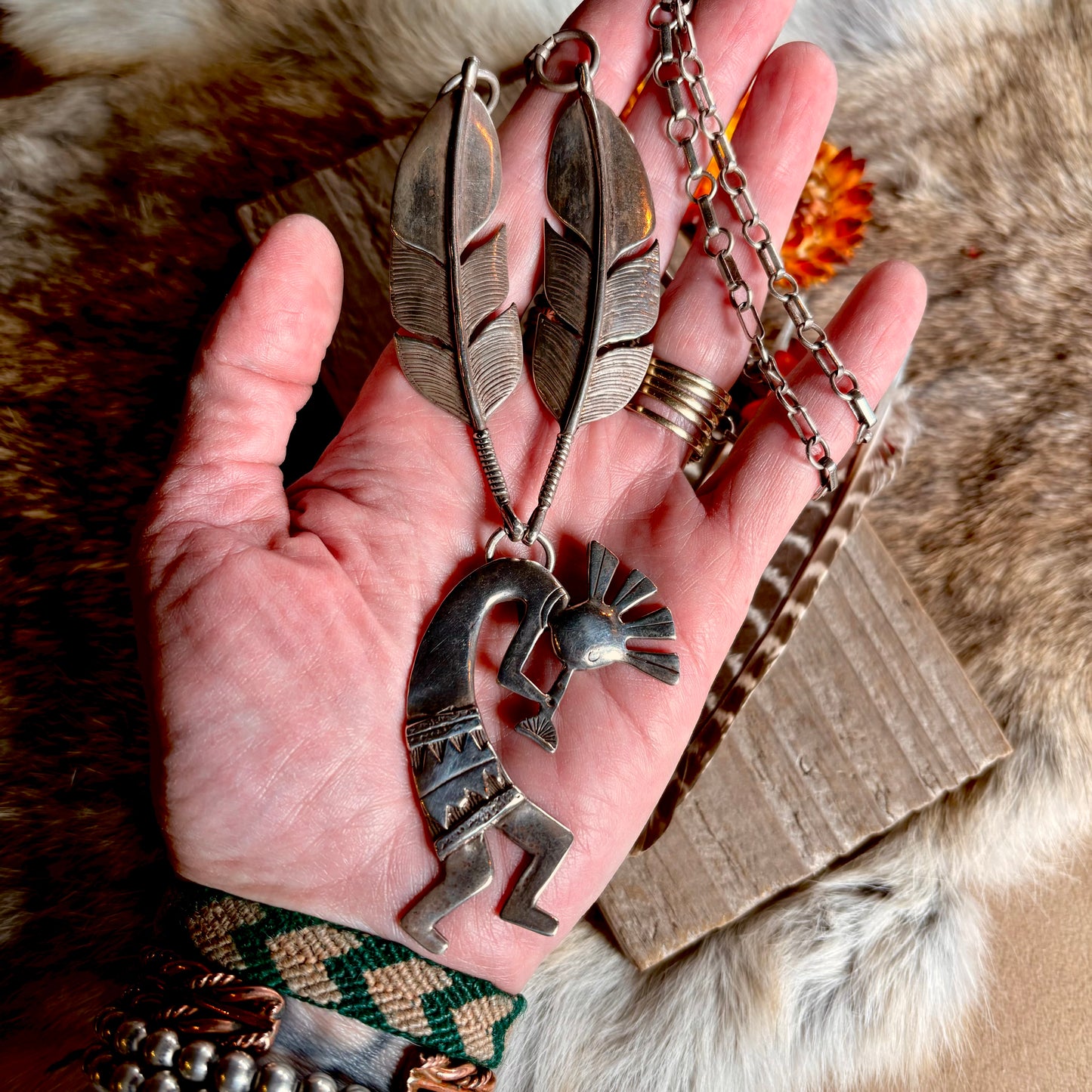 Vintage Statement Kokopelli Necklace // Navajo