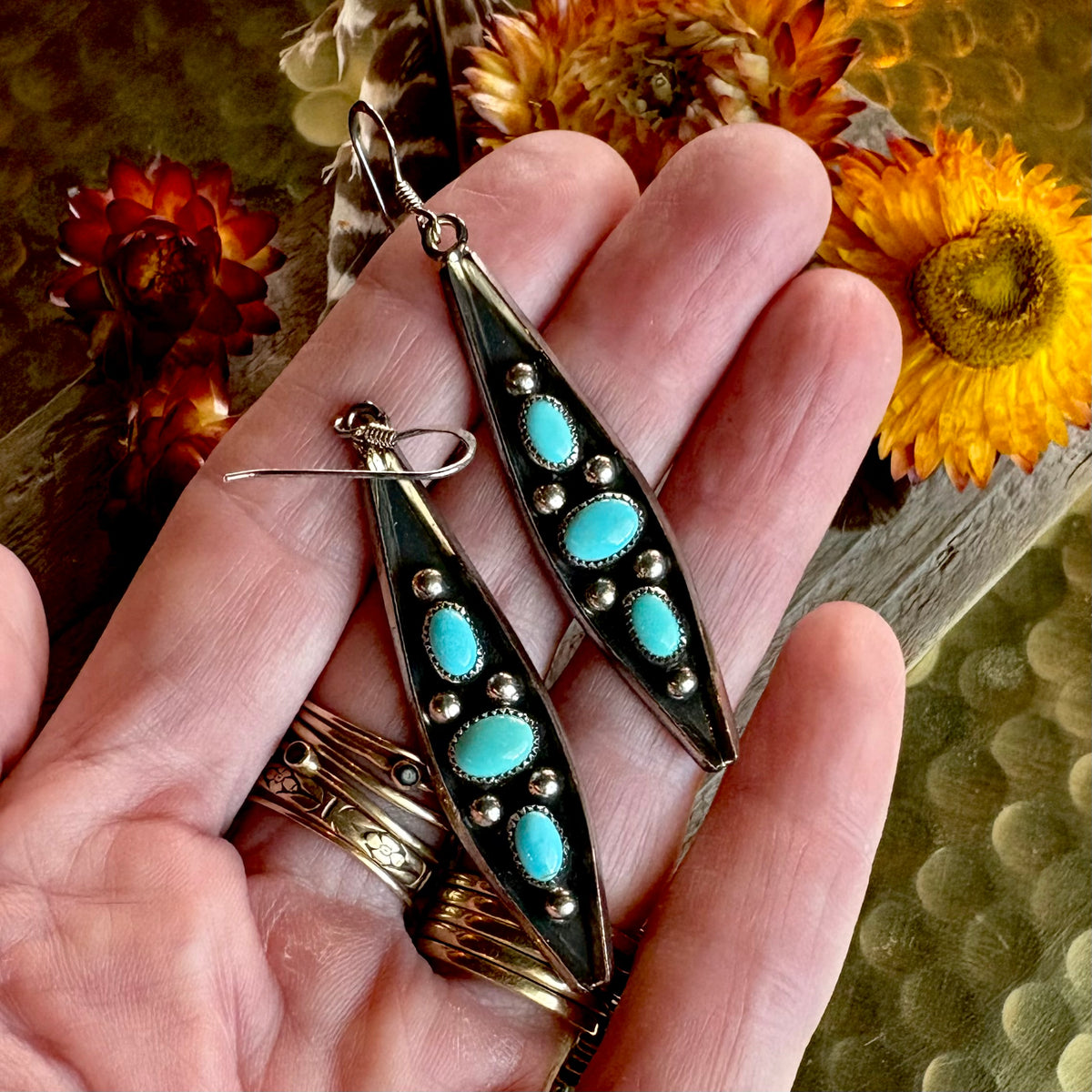 Paul Largo Turquoise Shadow Box Earrings // Navajo