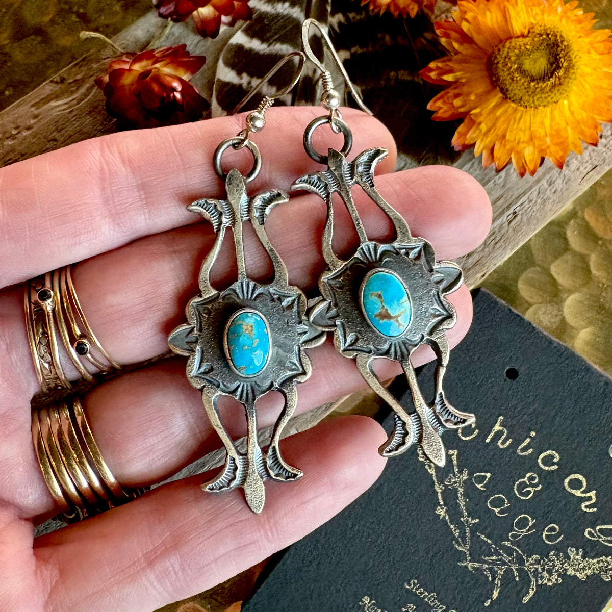 Kevin Billah Turquoise Sand Cast Earrings // Navajo