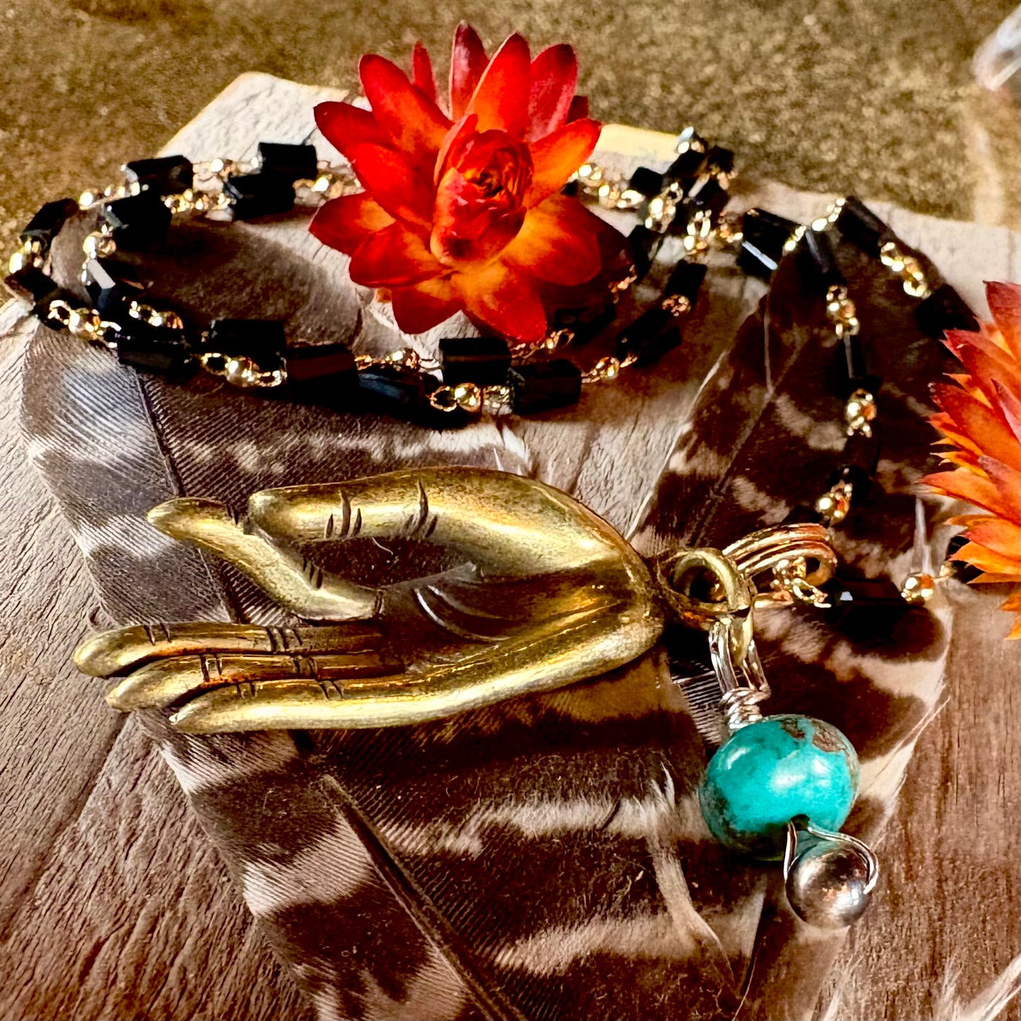 Mudra Necklace + Black Bead Chain