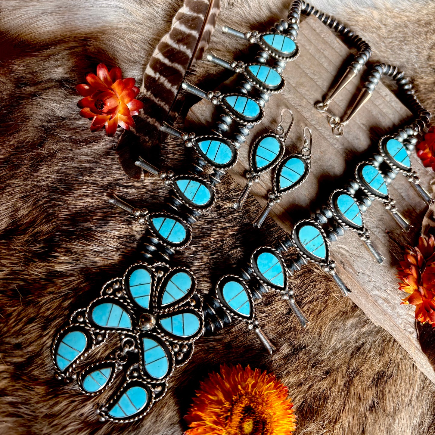 Faye Lowsayate Turquoise Inlay Squash Blossom // Zuni