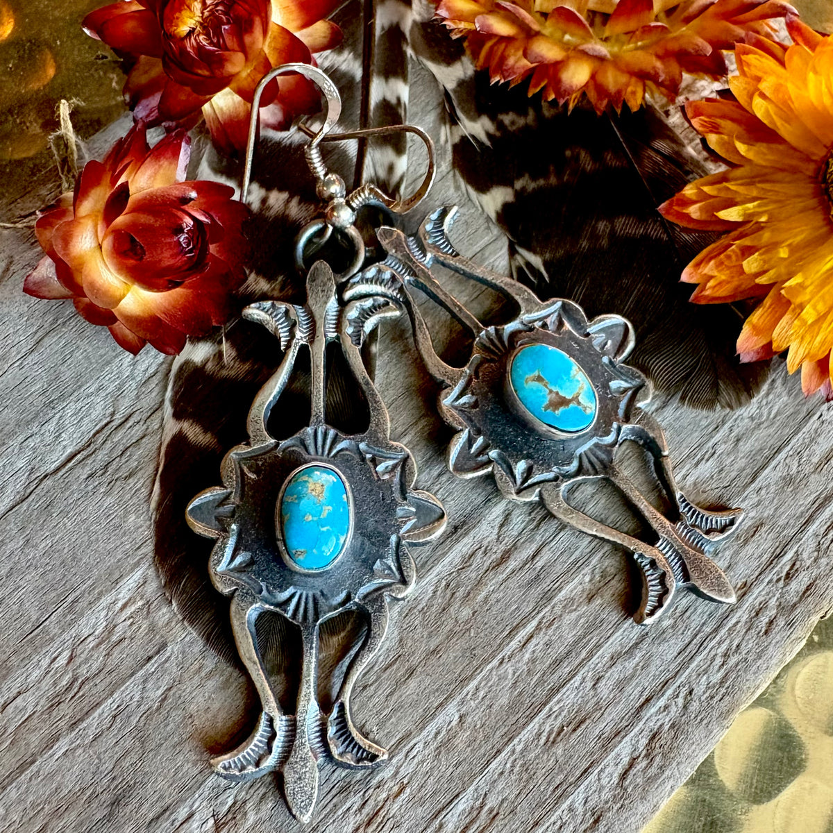 Kevin Billah Turquoise Sand Cast Earrings // Navajo