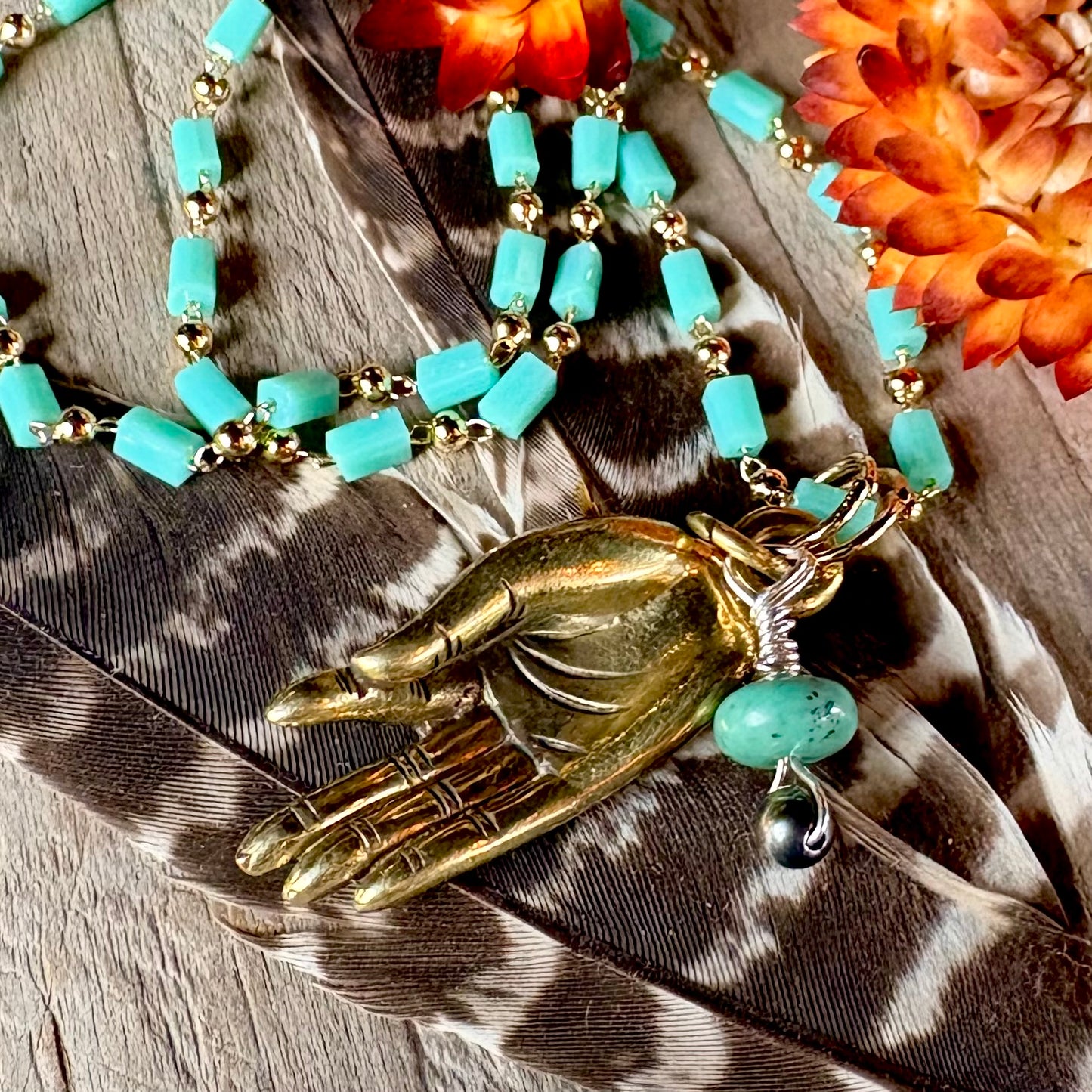 Mudra Necklace + Turquoise Bead Chain