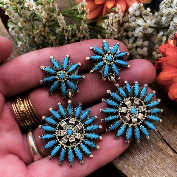 Petite Point Double Wheel Earrings, Zuni