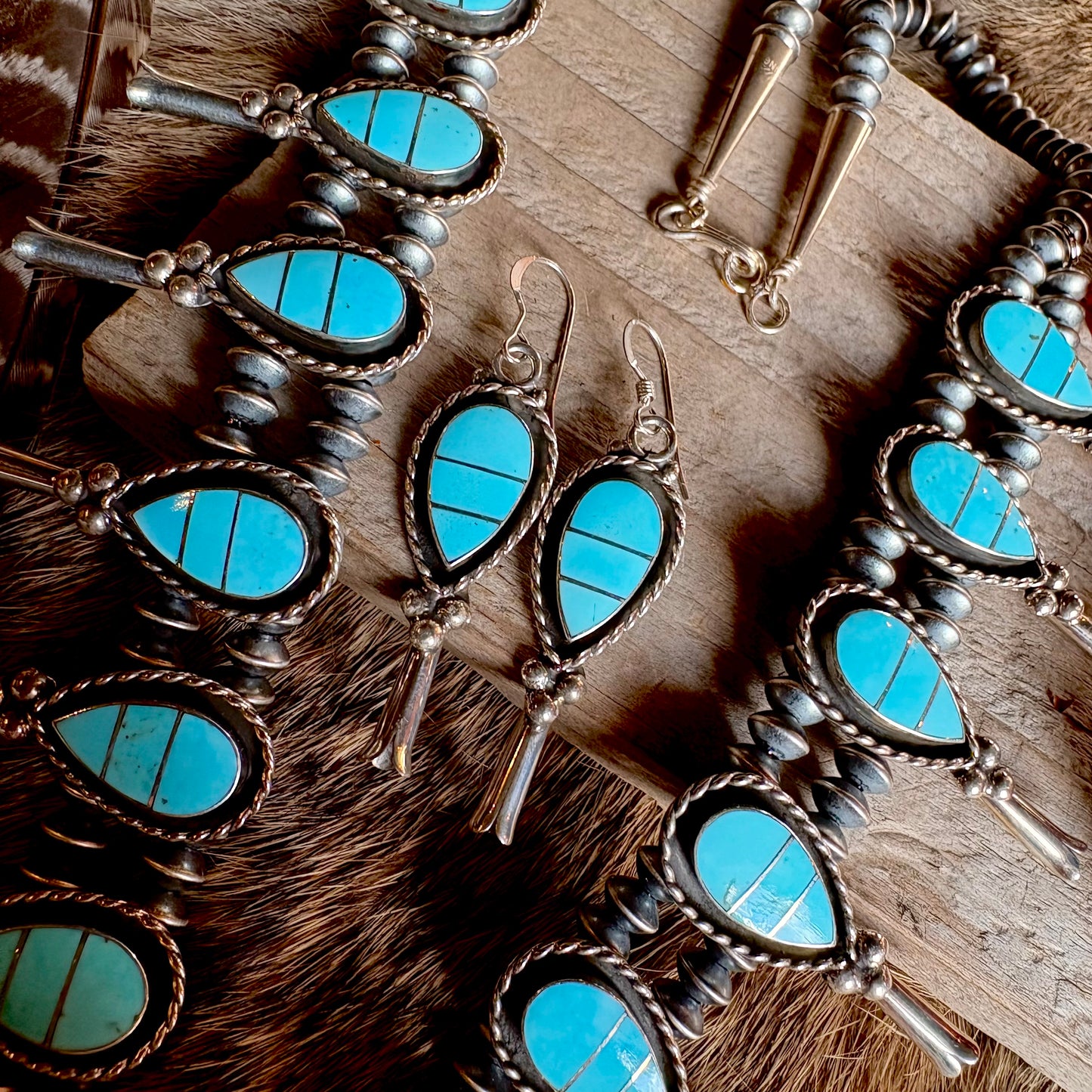 Faye Lowsayate Turquoise Inlay Squash Blossom // Zuni