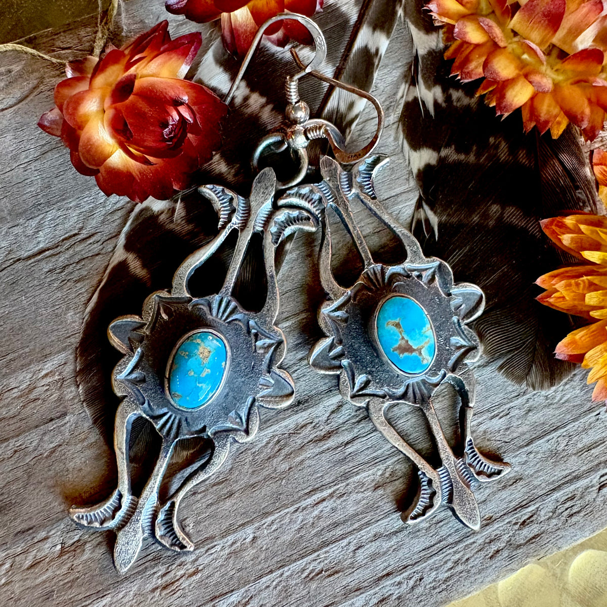 Kevin Billah Turquoise Sand Cast Earrings // Navajo
