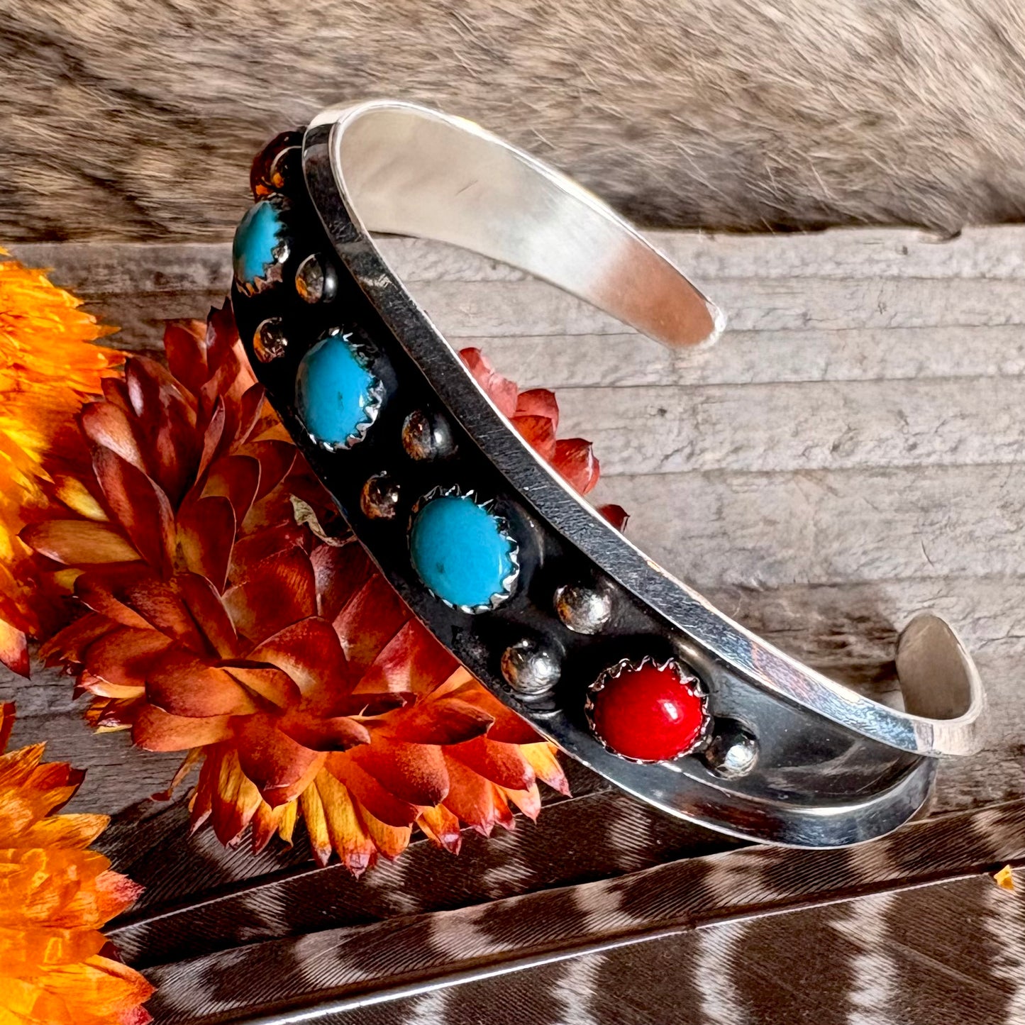 Paul Largo Turquoise & Coral Cuff // Navajo