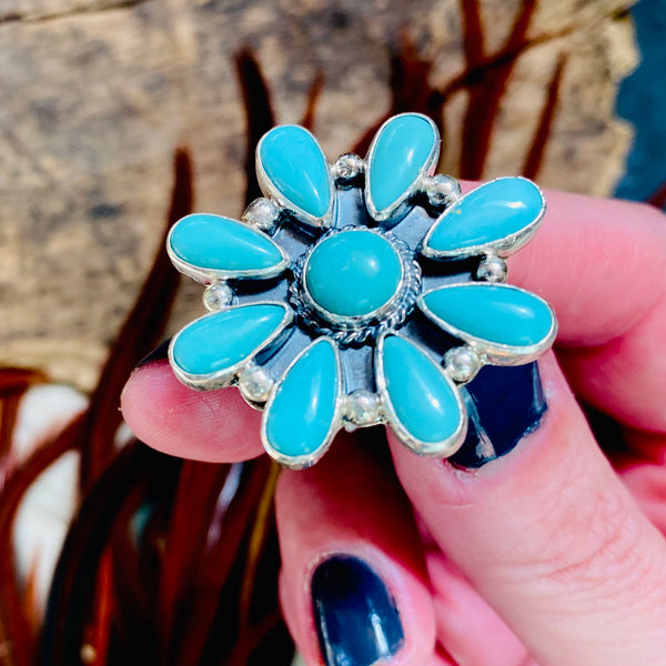 Cluster Ring In Campitos Turquoise, Navajo.