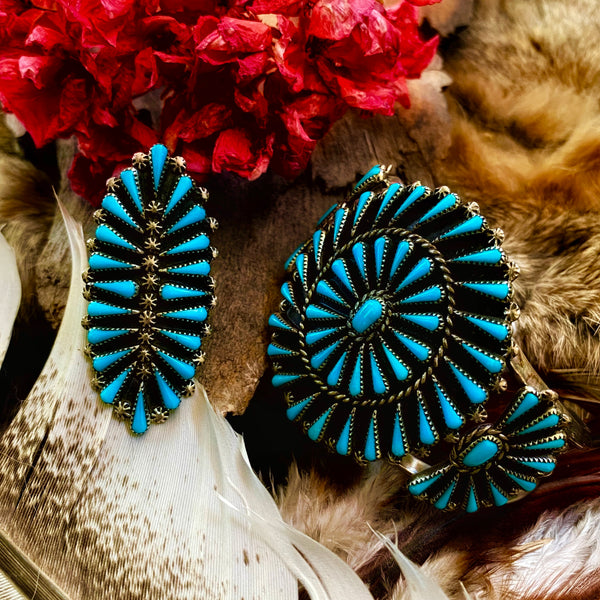 Carlos Tsipa Needlepoint Cuff and Ring Set, Zuni