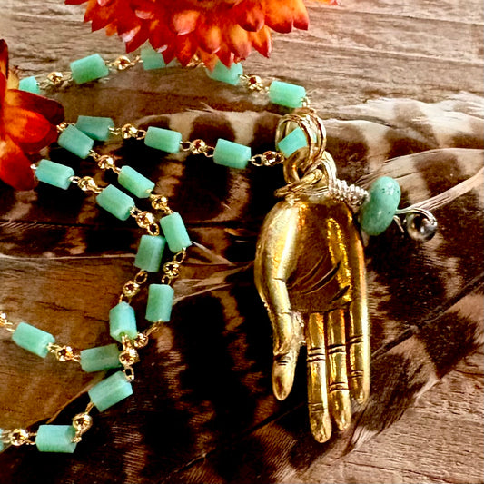 Mudra Necklace + Turquoise Bead Chain