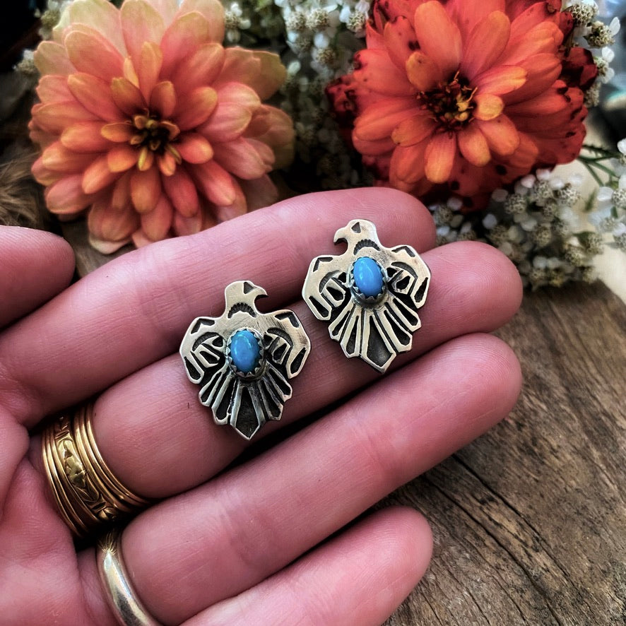 Thunderbird Turquoise Post Earrings, Navajo