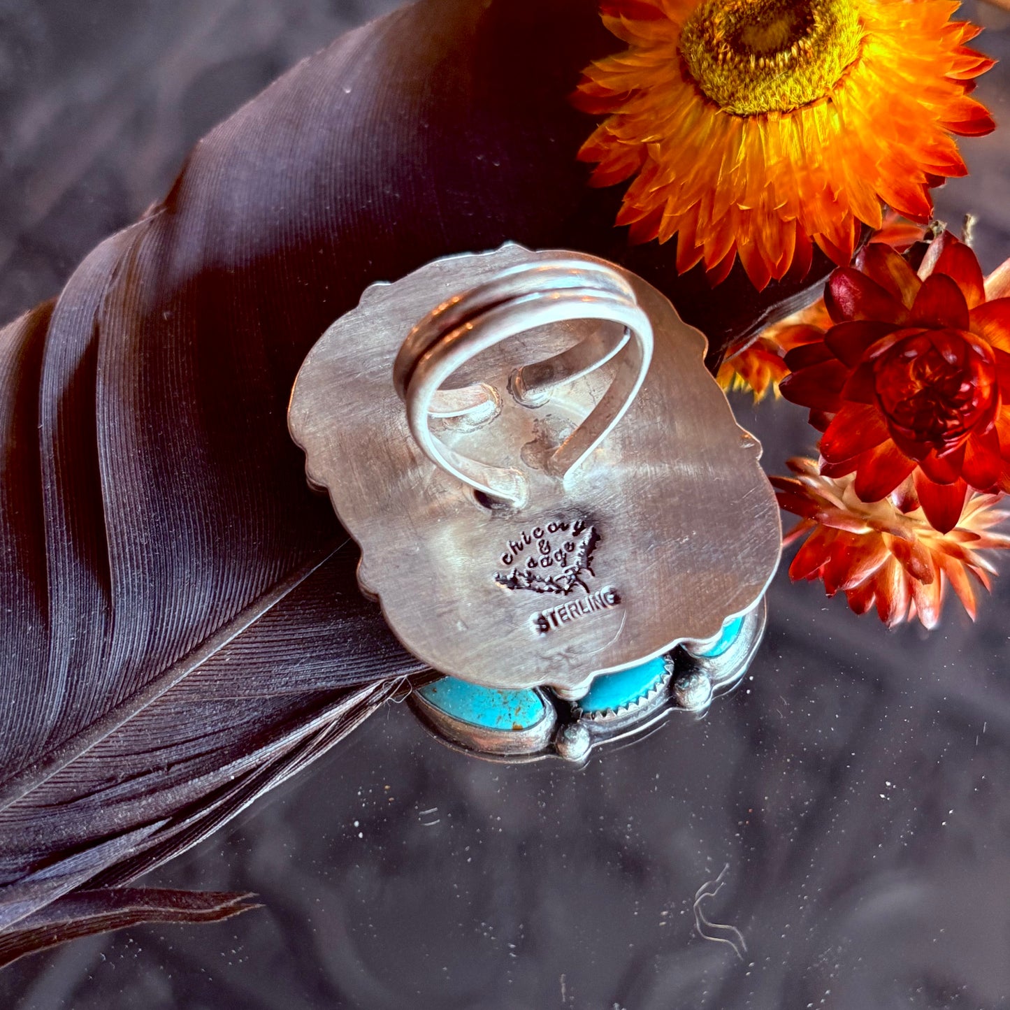 White Buffalo & Turquoise Cluster Ring // Size 7.5