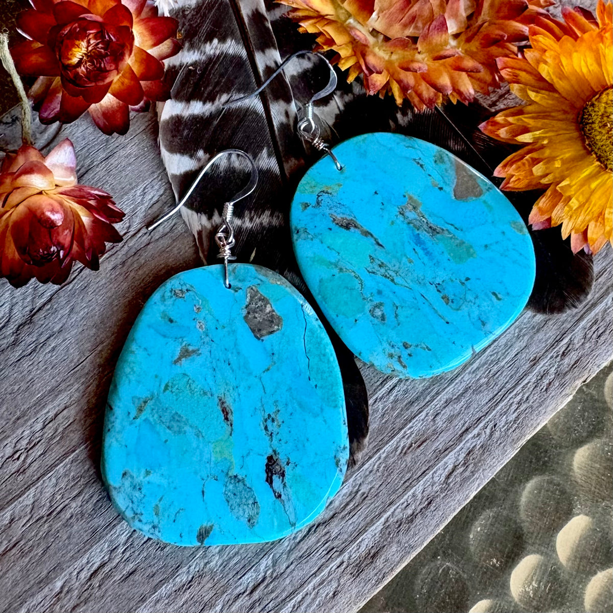 Lupe Lavato Turquoise Slab Earrings // Santo Domingo