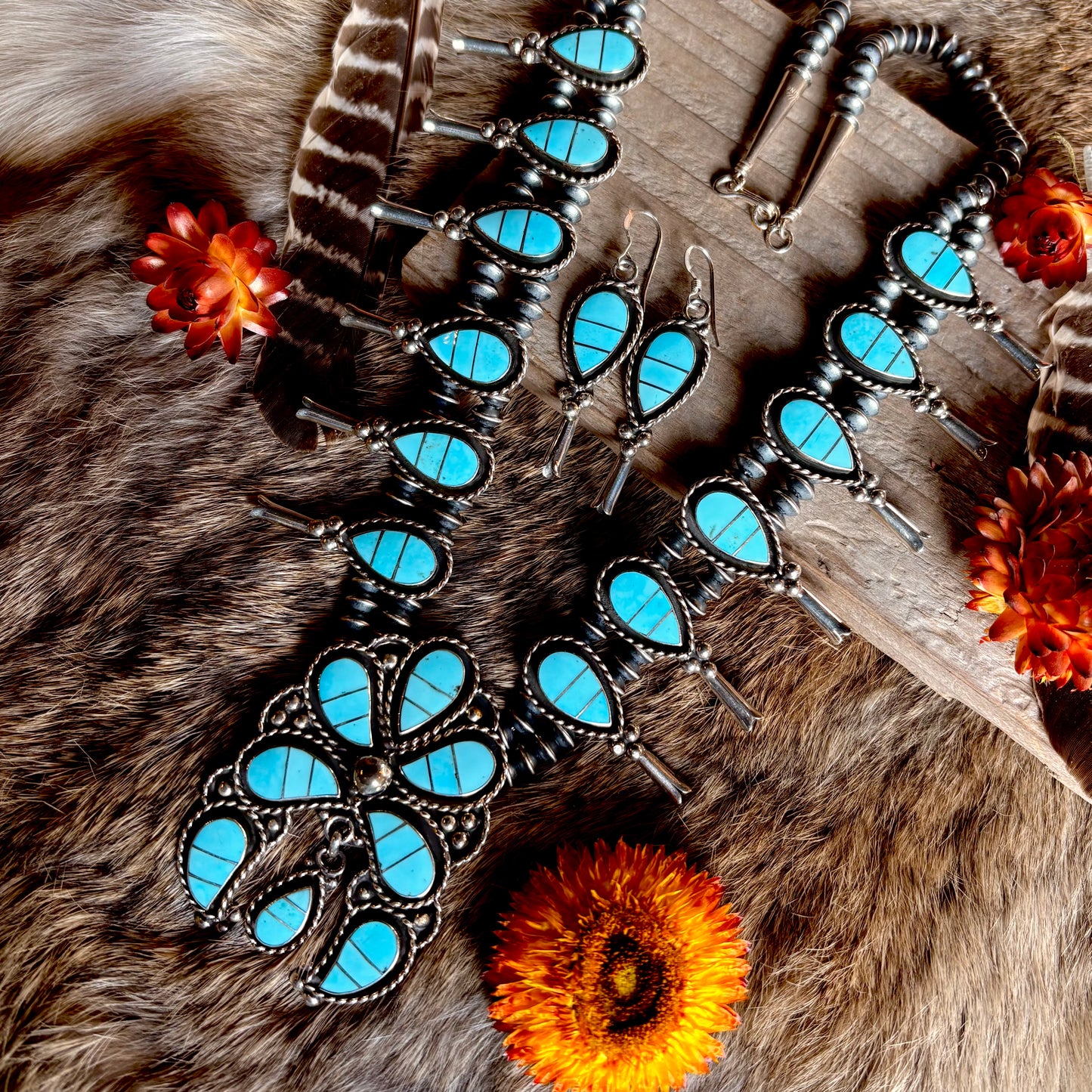 Faye Lowsayate Turquoise Inlay Squash Blossom // Zuni