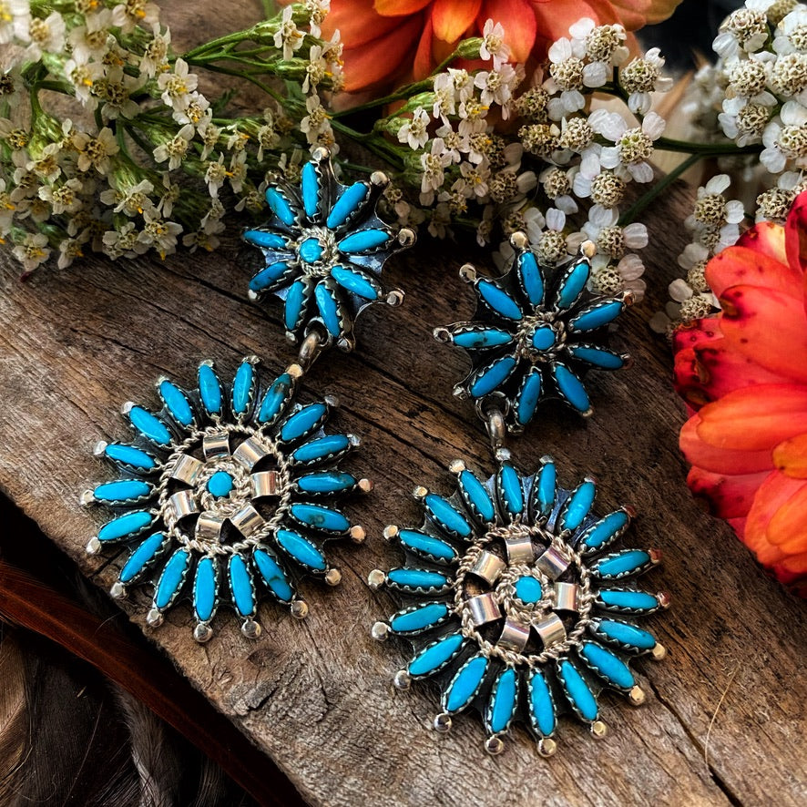 Petite Point Double Wheel Earrings, Zuni