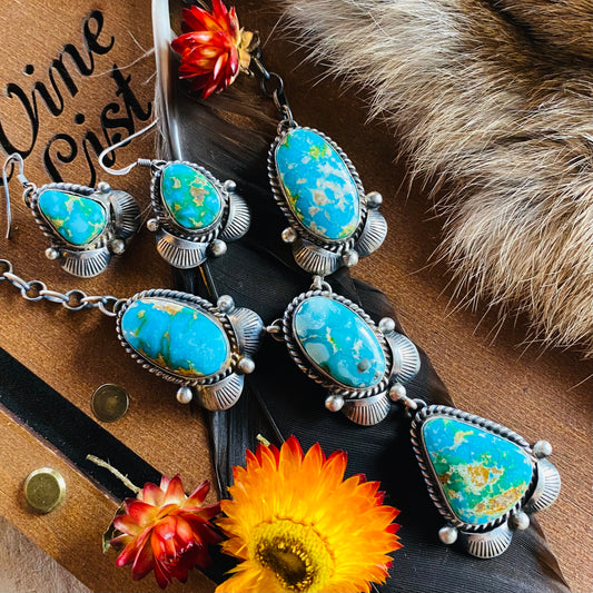 Kee Johnson Sonoran Gold Turquoise Necklace & Earring Set // Navajo