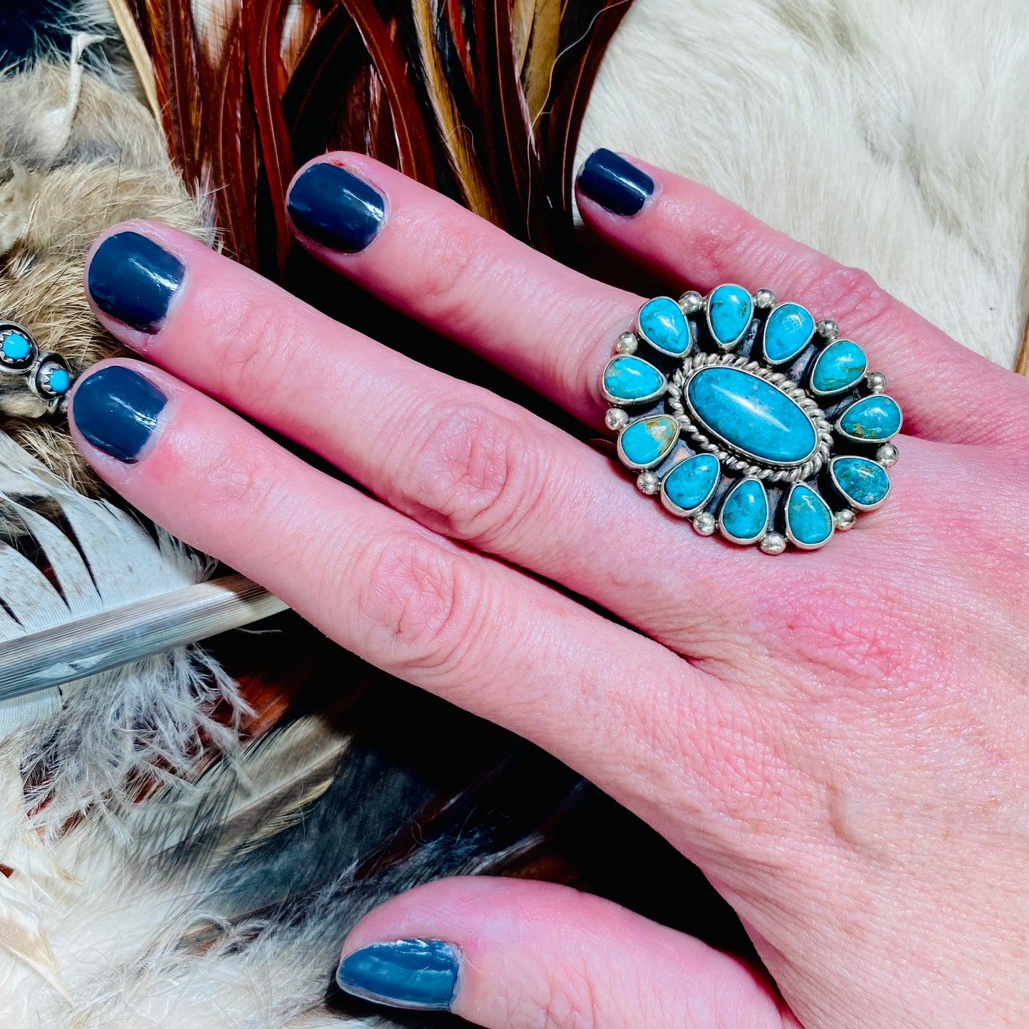 Cluster Ring In Kingman Turquoise, Linkin, Navajo.