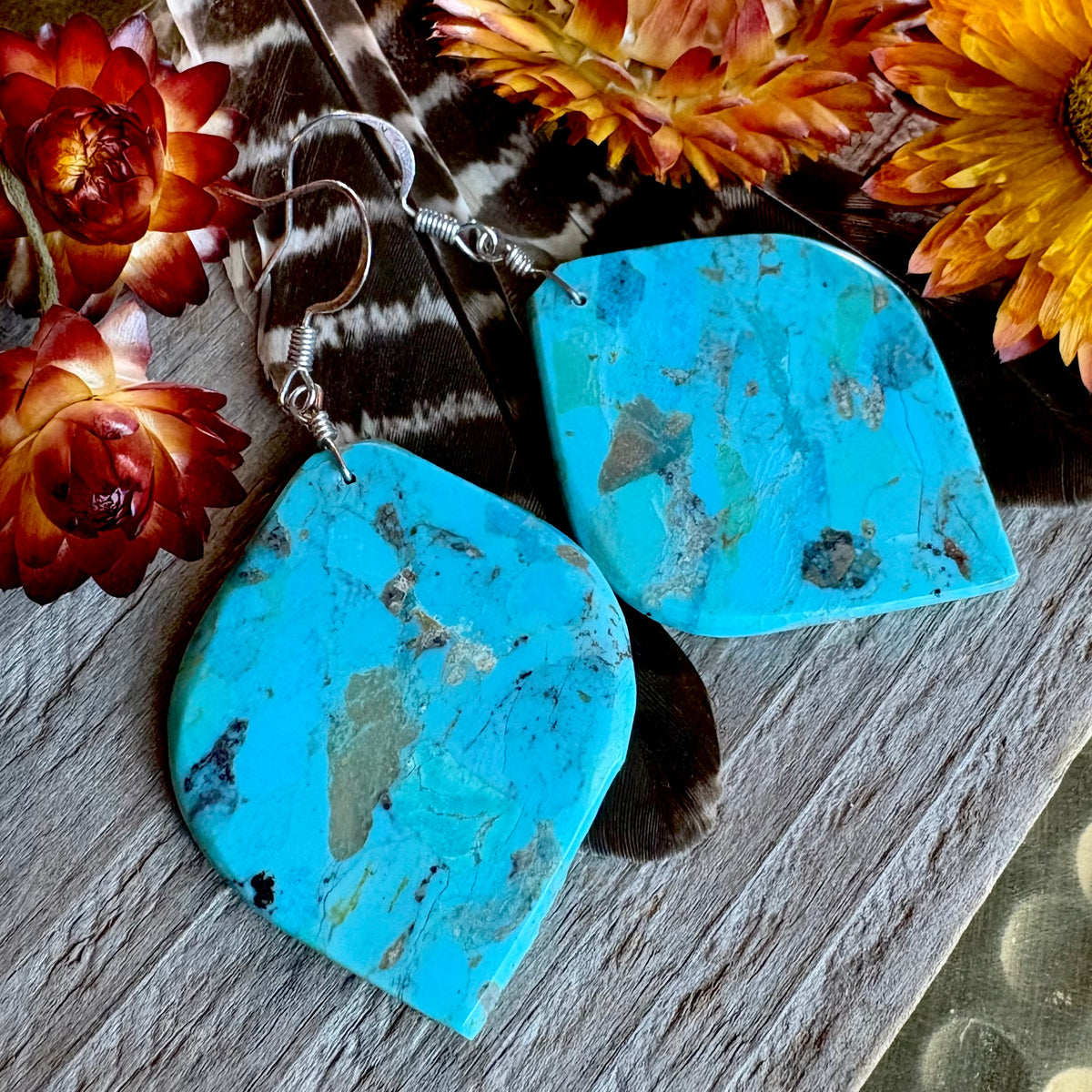 Lupe Lavato Turquoise Slab Earrings // Santo Domingo