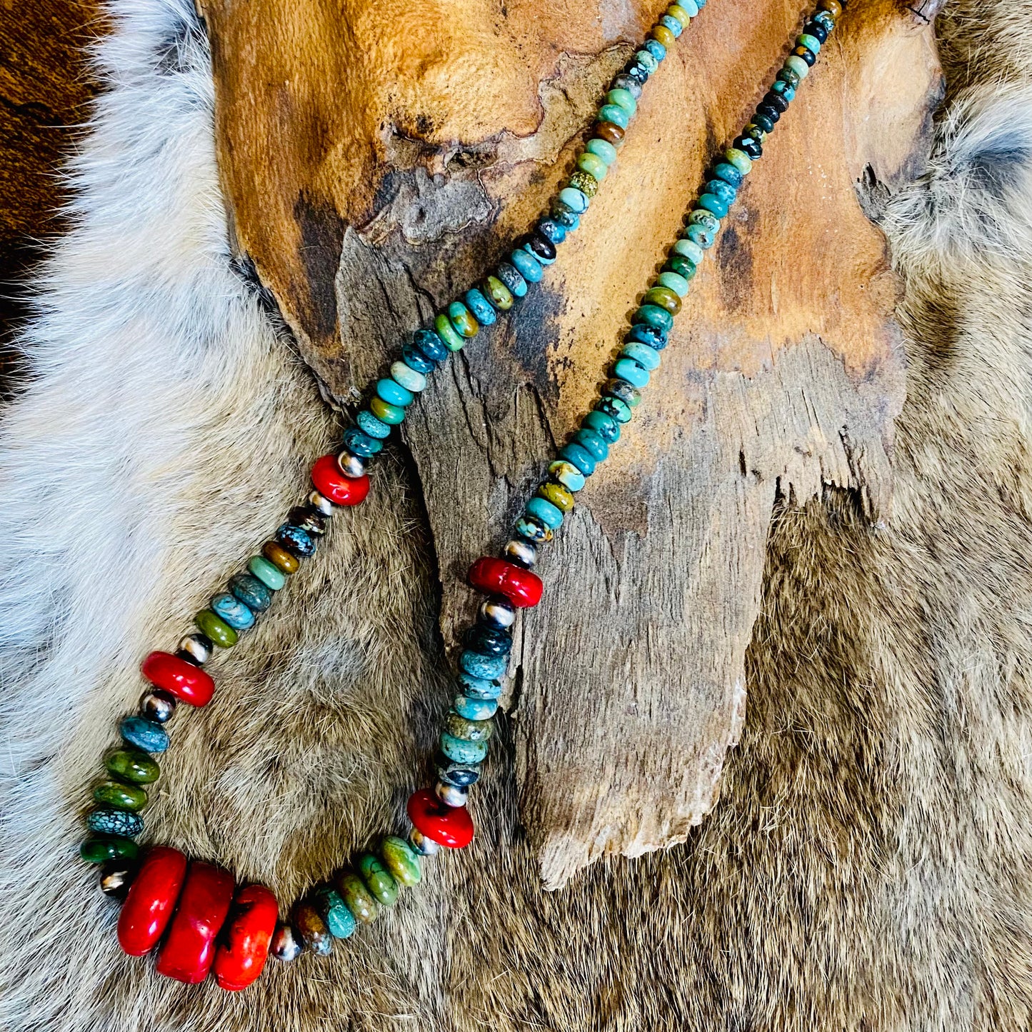 Ombré Turquoise & Coral Beaded Necklace