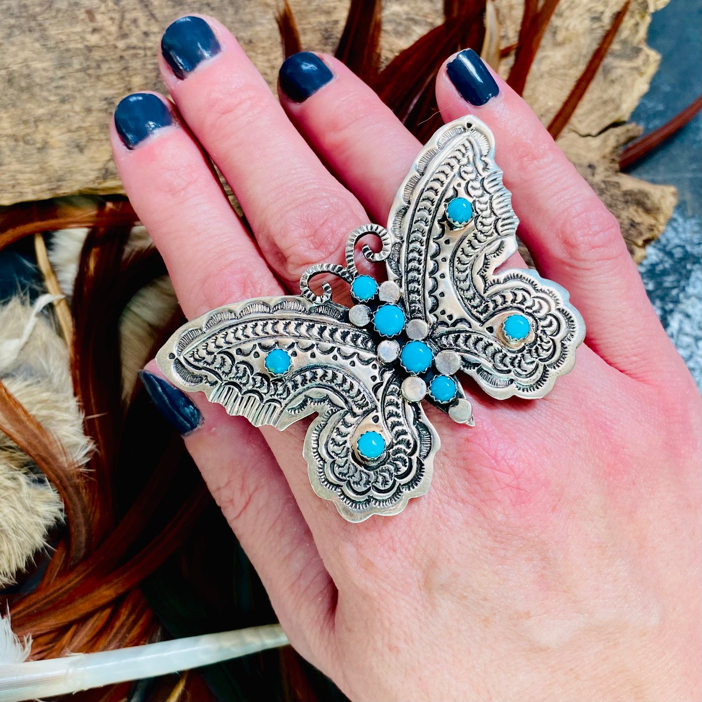 Butterfly Ring in Egyptian Turquoise, Navajo.