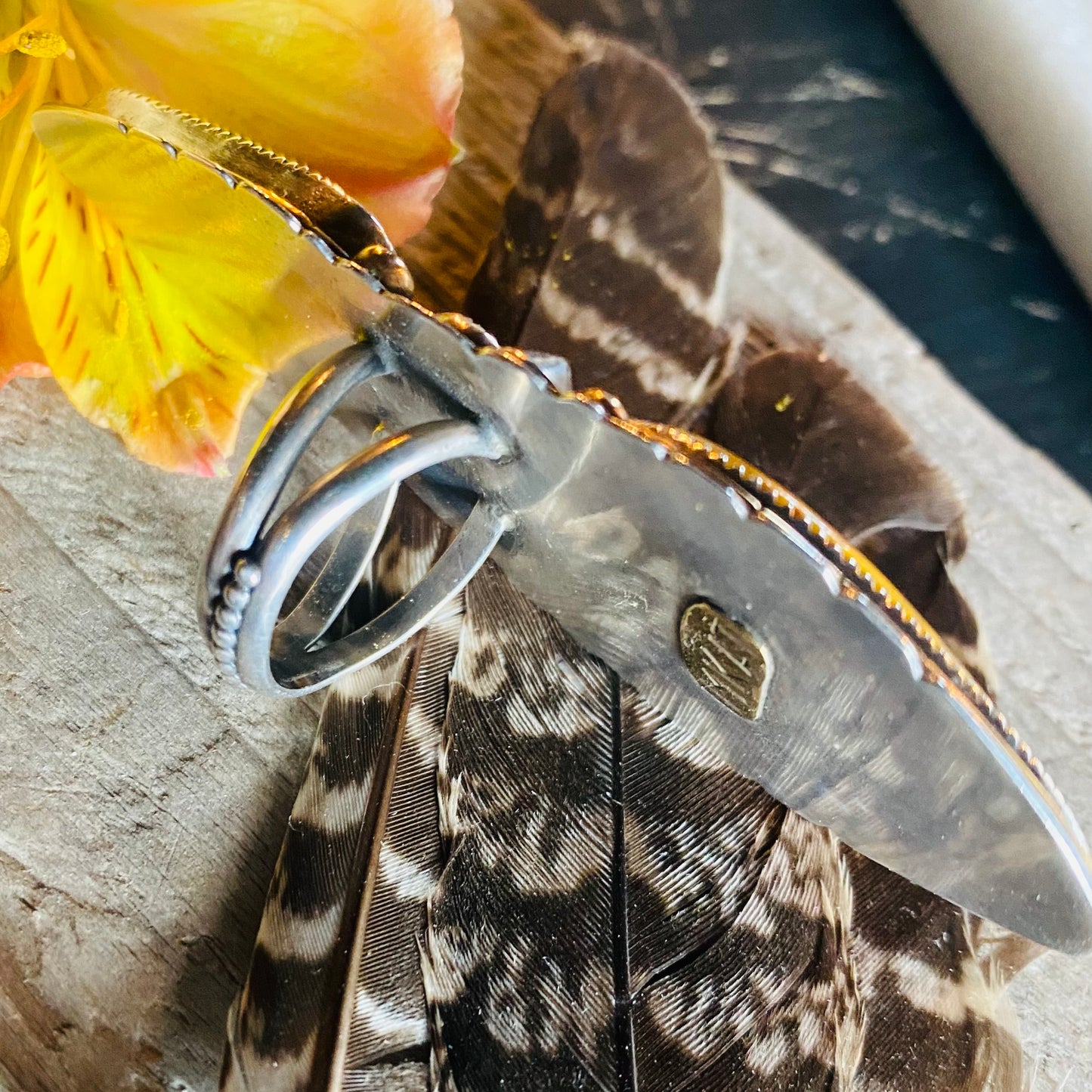 Statement Ring in Bumble Bee Jasper, Tirquouse & Black Sunstone  // Size 6.5