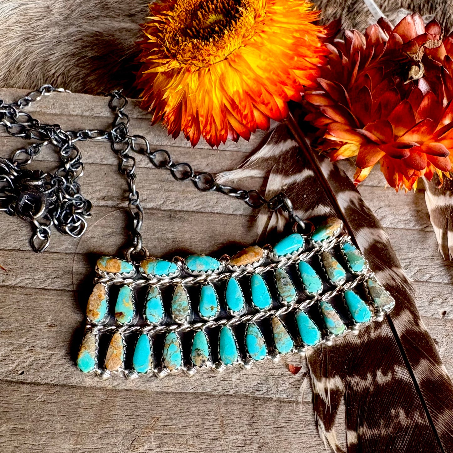 Mathilda Bennaly Turquoise Cluster Bar Necklace // Navajo