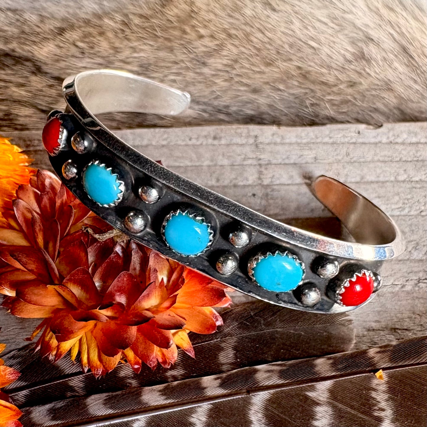 Paul Largo Turquoise & Coral Cuff // Navajo
