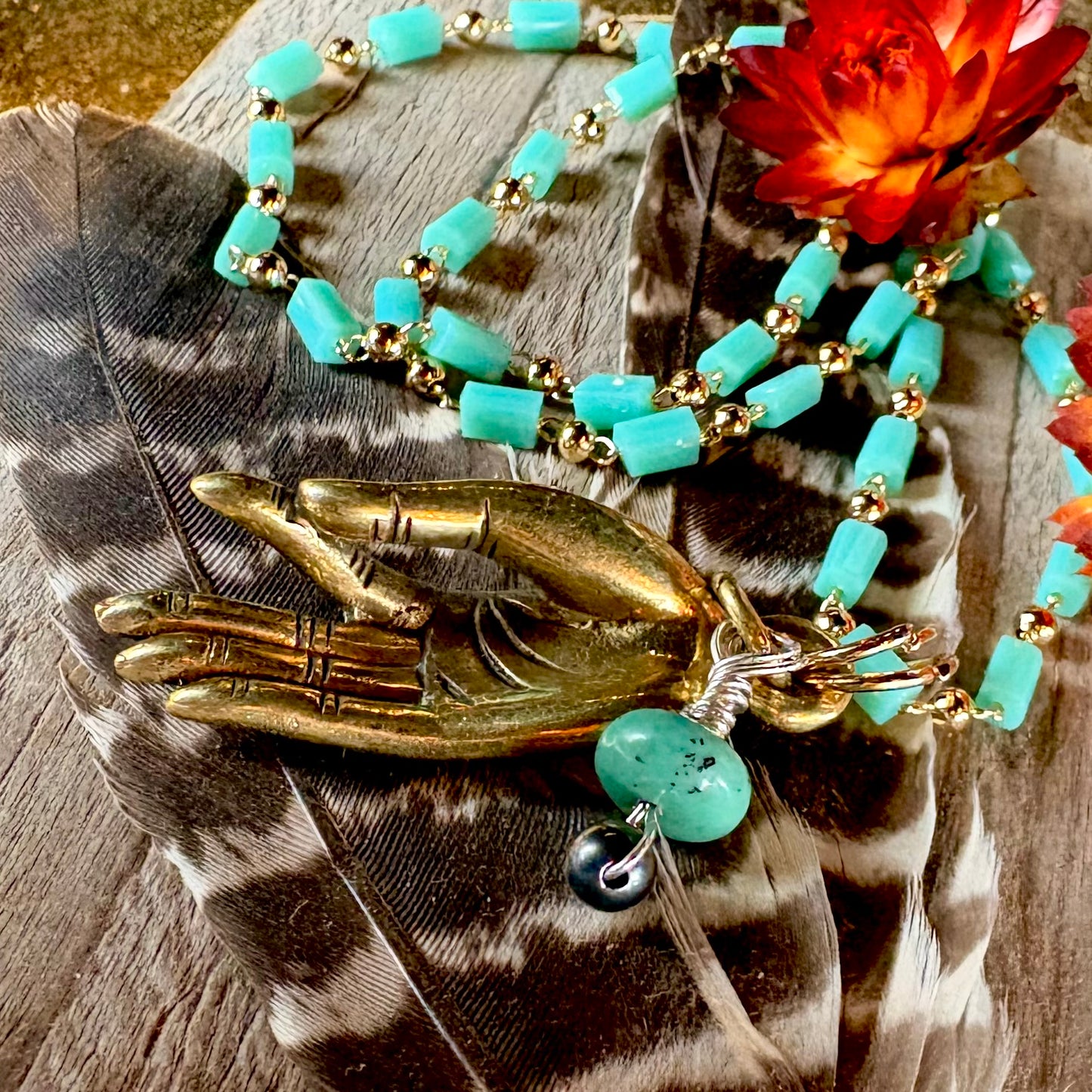 Mudra Necklace + Turquoise Bead Chain