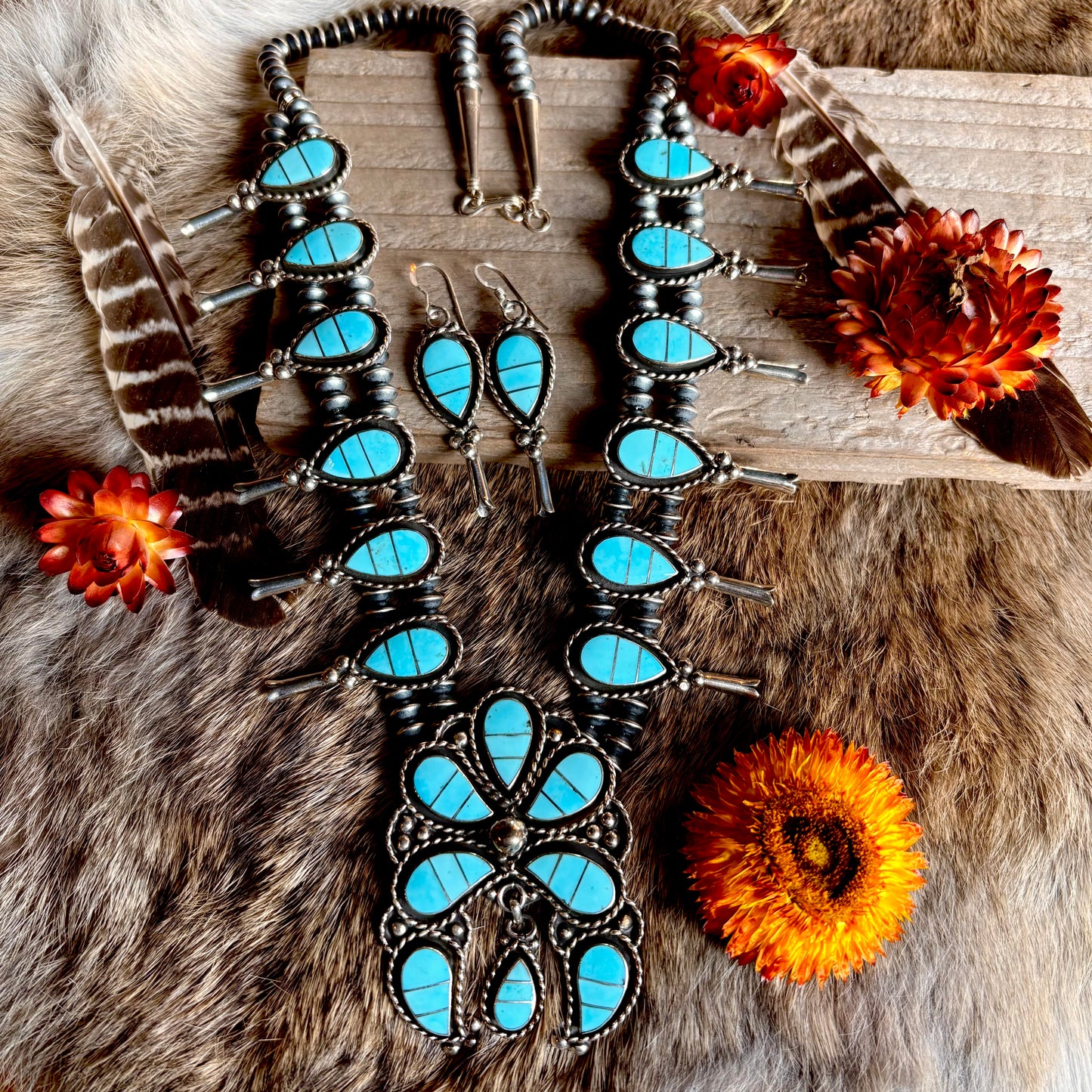 Faye Lowsayate Turquoise Inlay Squash Blossom // Zuni