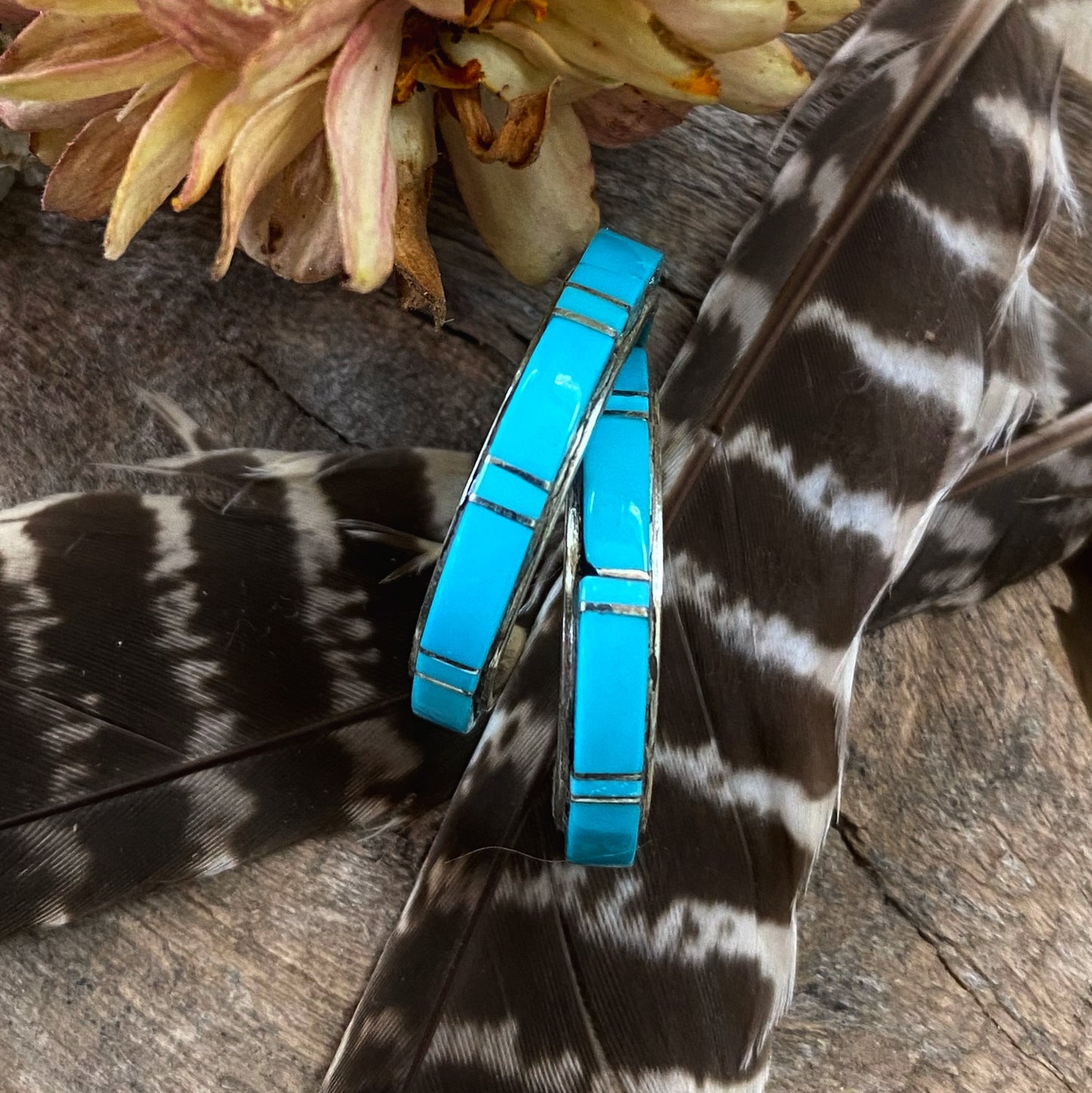 Turquoise Inlay Hoop Earrings, Zuni