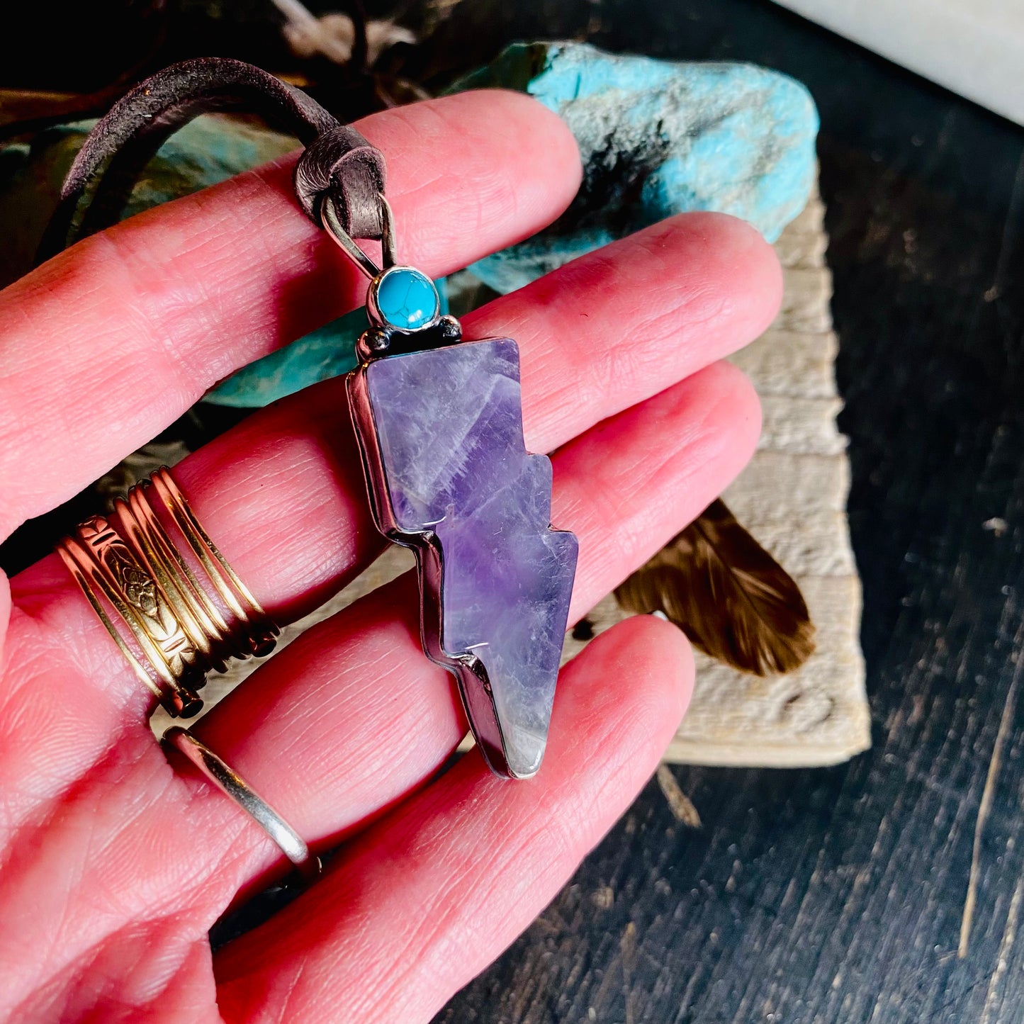 Amethyst & Turquoise Bolt Necklace