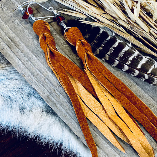 Deer Hide Amber Fringe Earrings