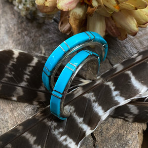 Turquoise Inlay Hoop Earrings, Zuni