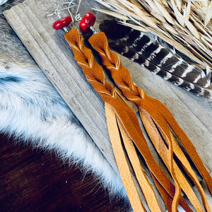 Deer Hide Coral Fringe Earrings