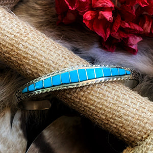 Millie Peynetsa Turquoise Inlay Cuff, Zuni