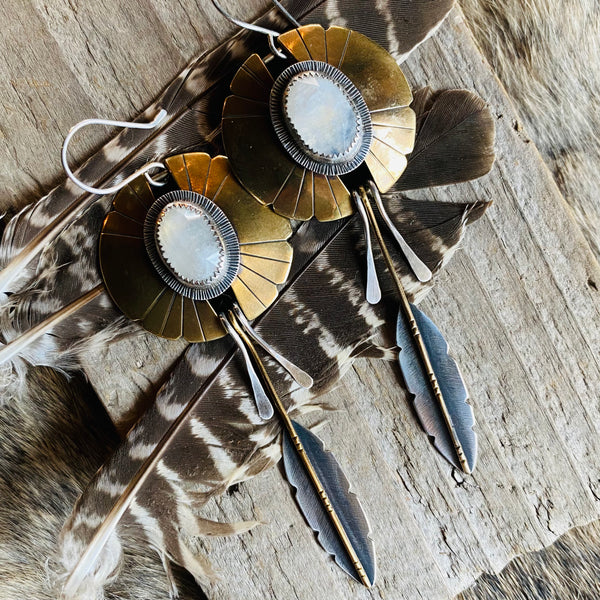 Moonstone Feather & Fringe Earrings