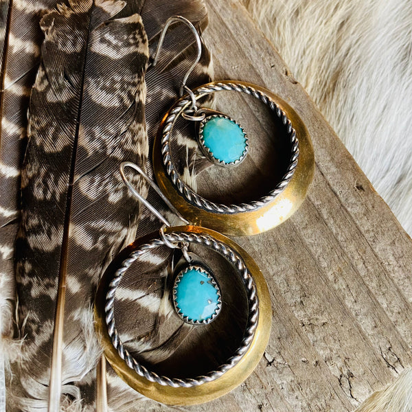 Domed Hoop & Turquoise Drop Earrings