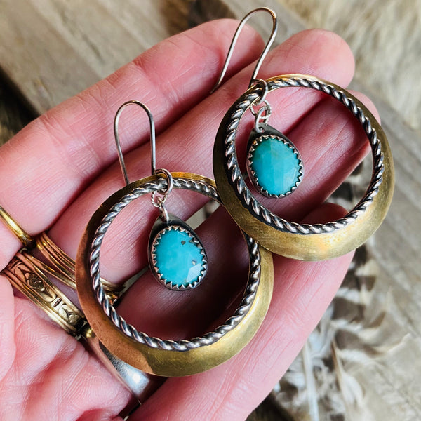 Domed Hoop & Turquoise Drop Earrings