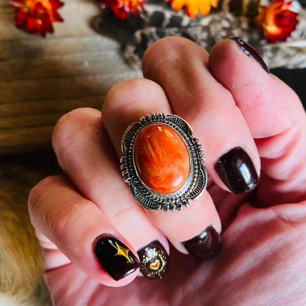 Wilburt Denetdale Orange Spiny Oyster Ring // Size 7.5 // Navajo