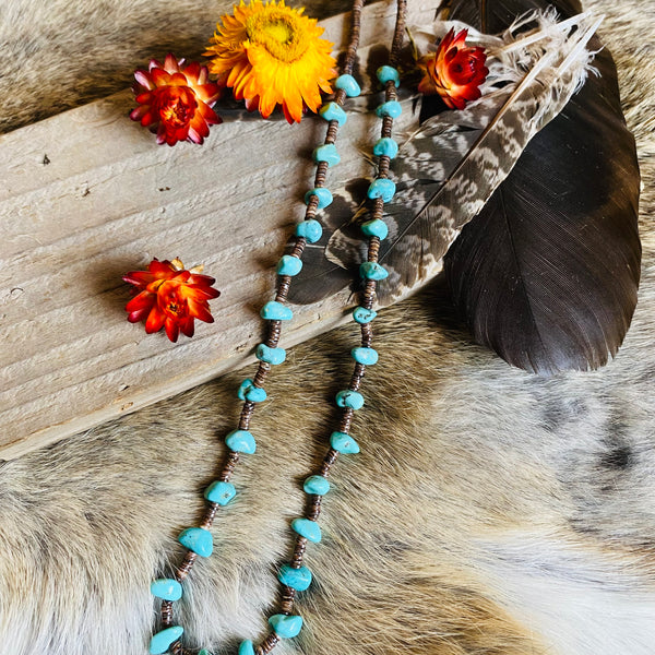 18" Handmade Navajo Turquoise and Heishi Beaded Necklace.