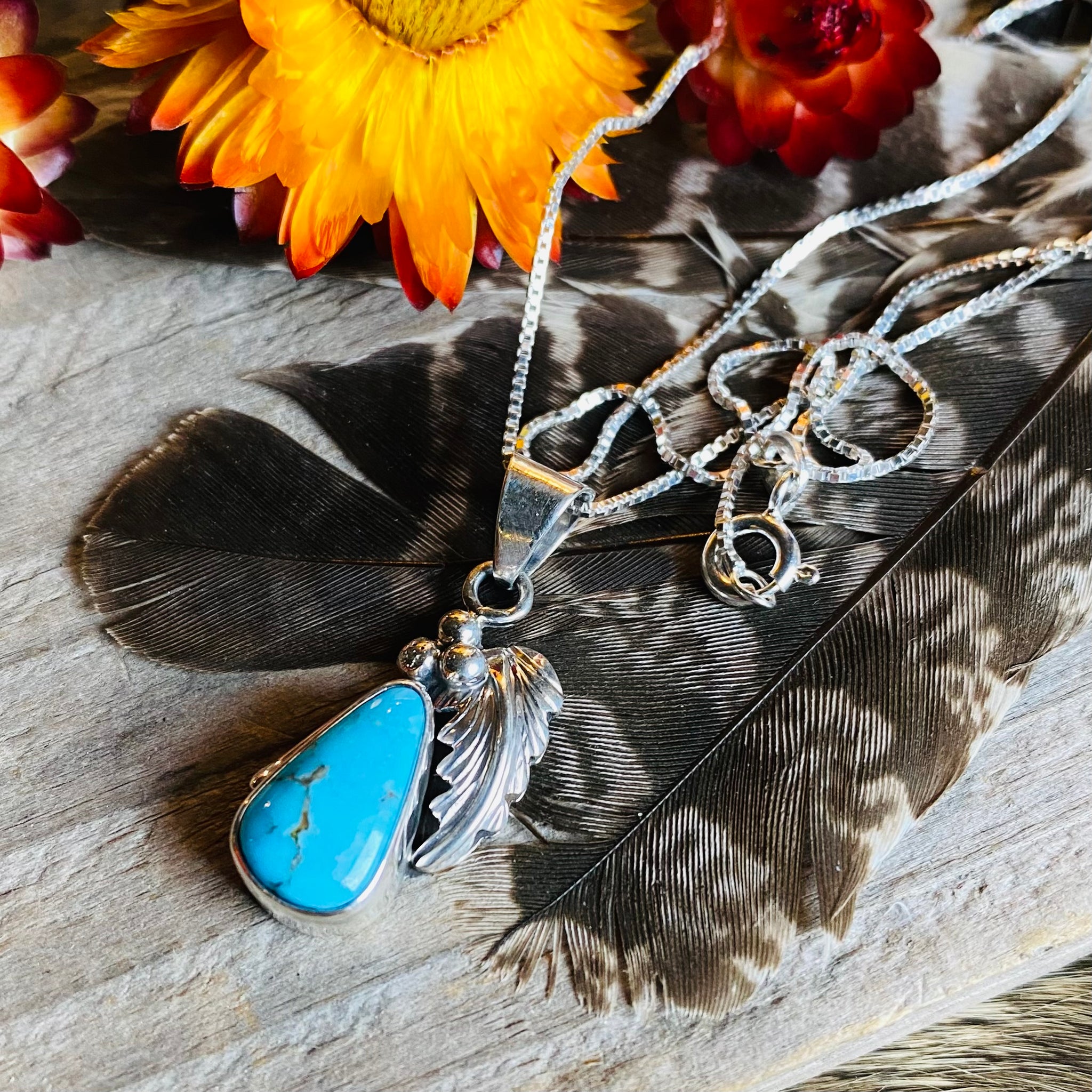 Kingman Turquoise Feather Necklace