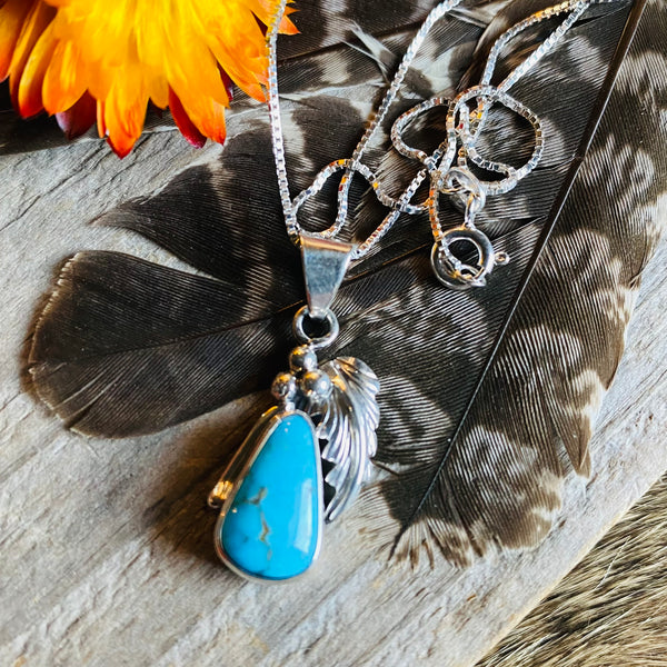 Kingman Turquoise Feather Necklace