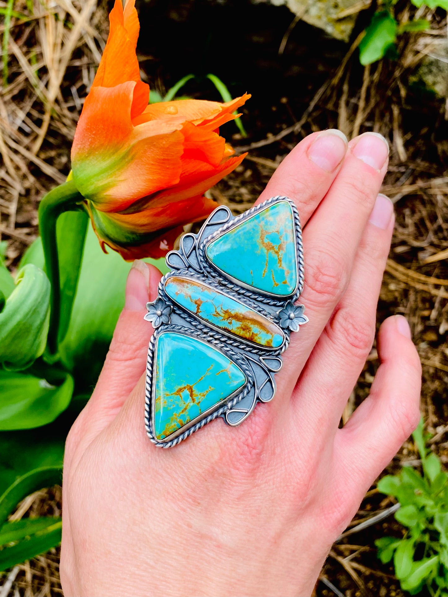 Triple Stone Kings Manassa Turquoise Ring